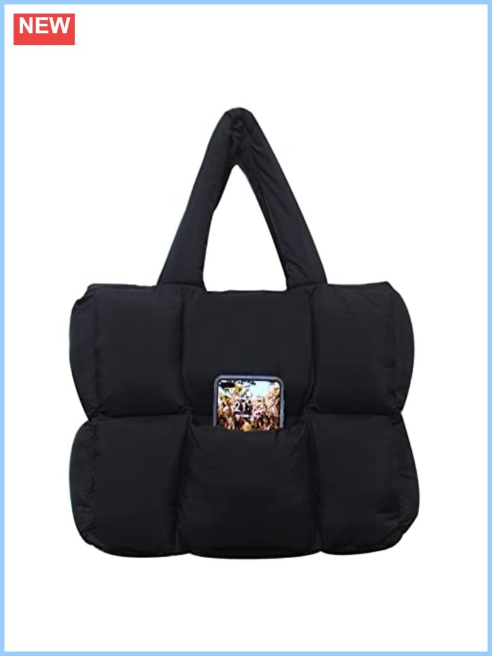 Quilted Puffer Tote Bag Nylon Shoulder Handbag Travel Work Gym